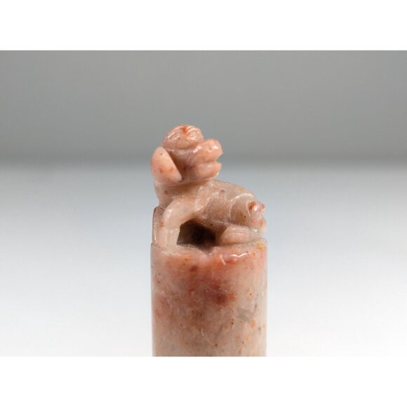 Chinese Sheep or Cow zodiac Chop Seal, pink grey soapstone Year Stone Seal - Picture 6 of 10